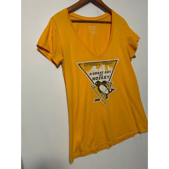 Pittsburgh Penguins Womens Majestic Threads Yellow V Neck Short Sleeve Tee XL - Picture 5 of 9